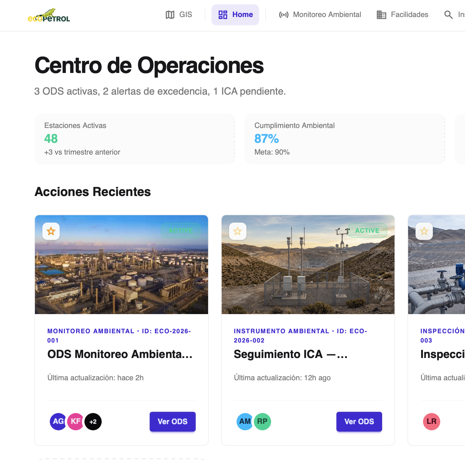 Vista de capacidades operativas y ambientales GeoIDOM Ecopetrol